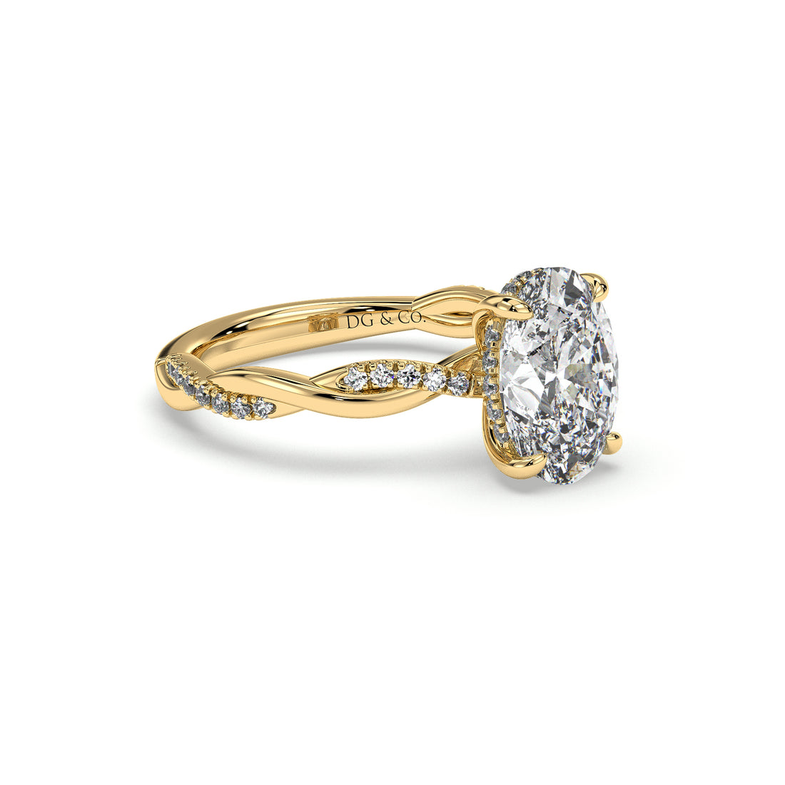 Luna Oval Cut Hidden Halo Twist Band Diamond Ring - 18K Yellow