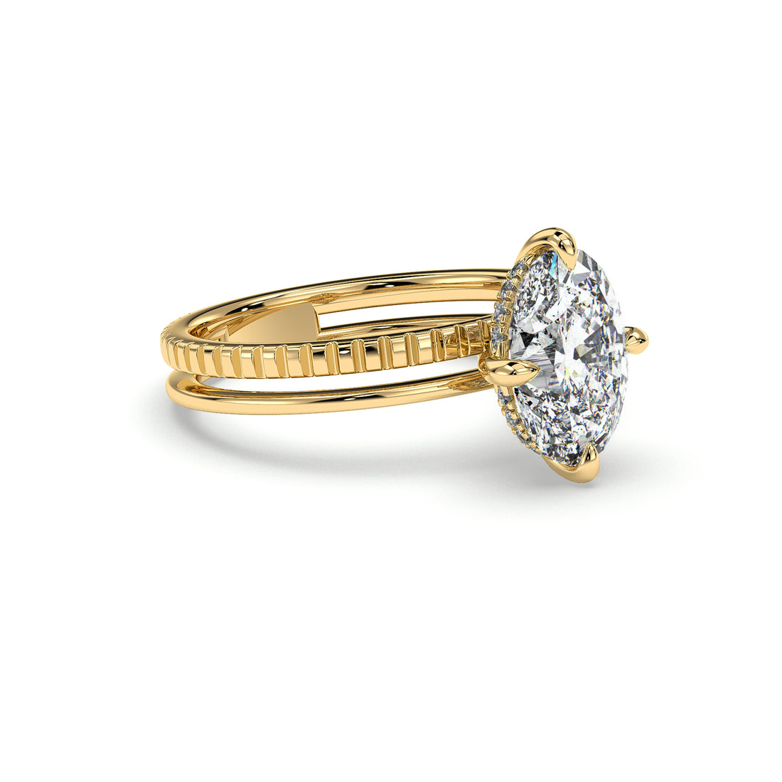 Sofia Double Band Oval Cut Hidden Halo Classic look Diamond Ring - 18K Yellow