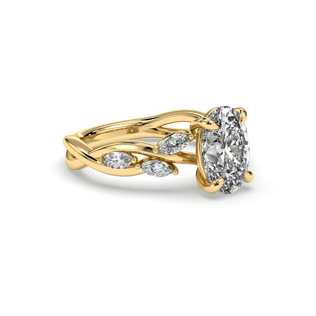 Nimbus Marquise Cut Low Setting Twist Band Diamond Engagement Ring  - 18K Yellow