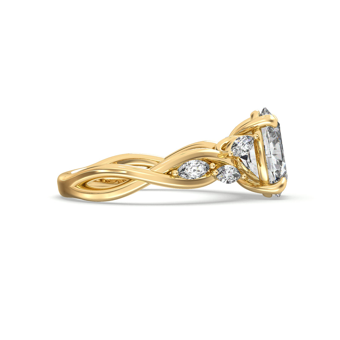 Flower Twist Band Oval Cut Diamond Engagement Ring - 18K Yellow