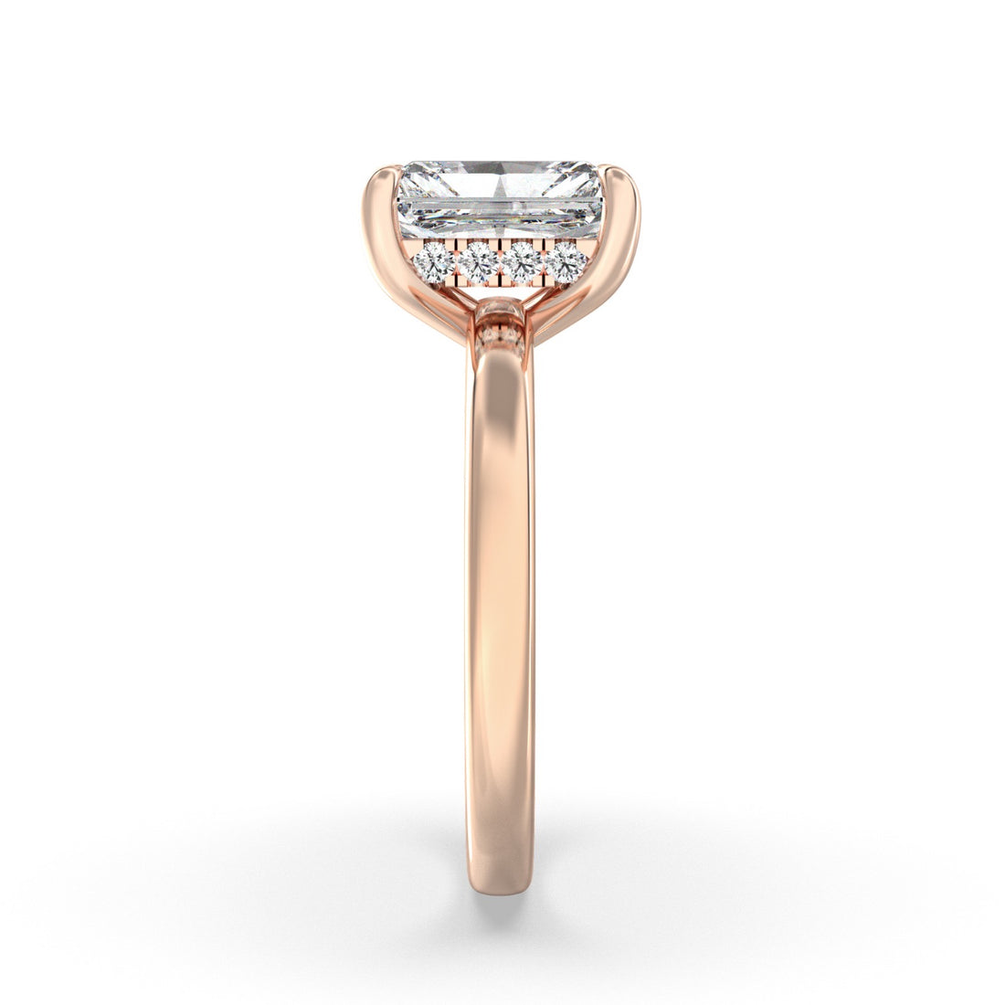 Abbey Raidant Cut Solitaire Hidden Halo Low Setting Engagement Ring - 18K Rose