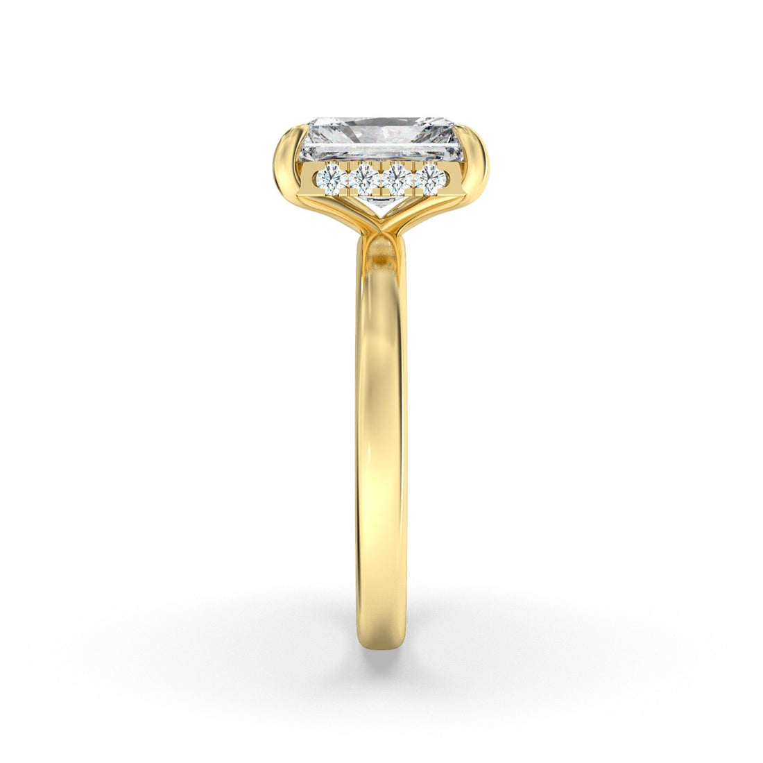 Fairy Solitaire Radiant Cut Hidden Halo Diamond Ring - 18K Yellow