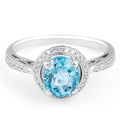 Aquamarine Halo Round Cut Diamond Engagement Ring Grain Setting In 18K White Gold - DG & Co. Jewellery