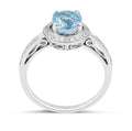 Aquamarine Halo Round Cut Diamond Engagement Ring Grain Setting In 18K White Gold - DG & Co. Jewellery