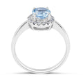 Aquamarine Halo Diamond Ring 4 Prong Setting Plain Band In 18K White Gold - DG & Co. Jewellery