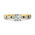 Diamond And Sapphire 4 Claw Round Cut Engagement Ring With a Bezel Set Side Stones -18K Yellow - DG & Co. Jewellery