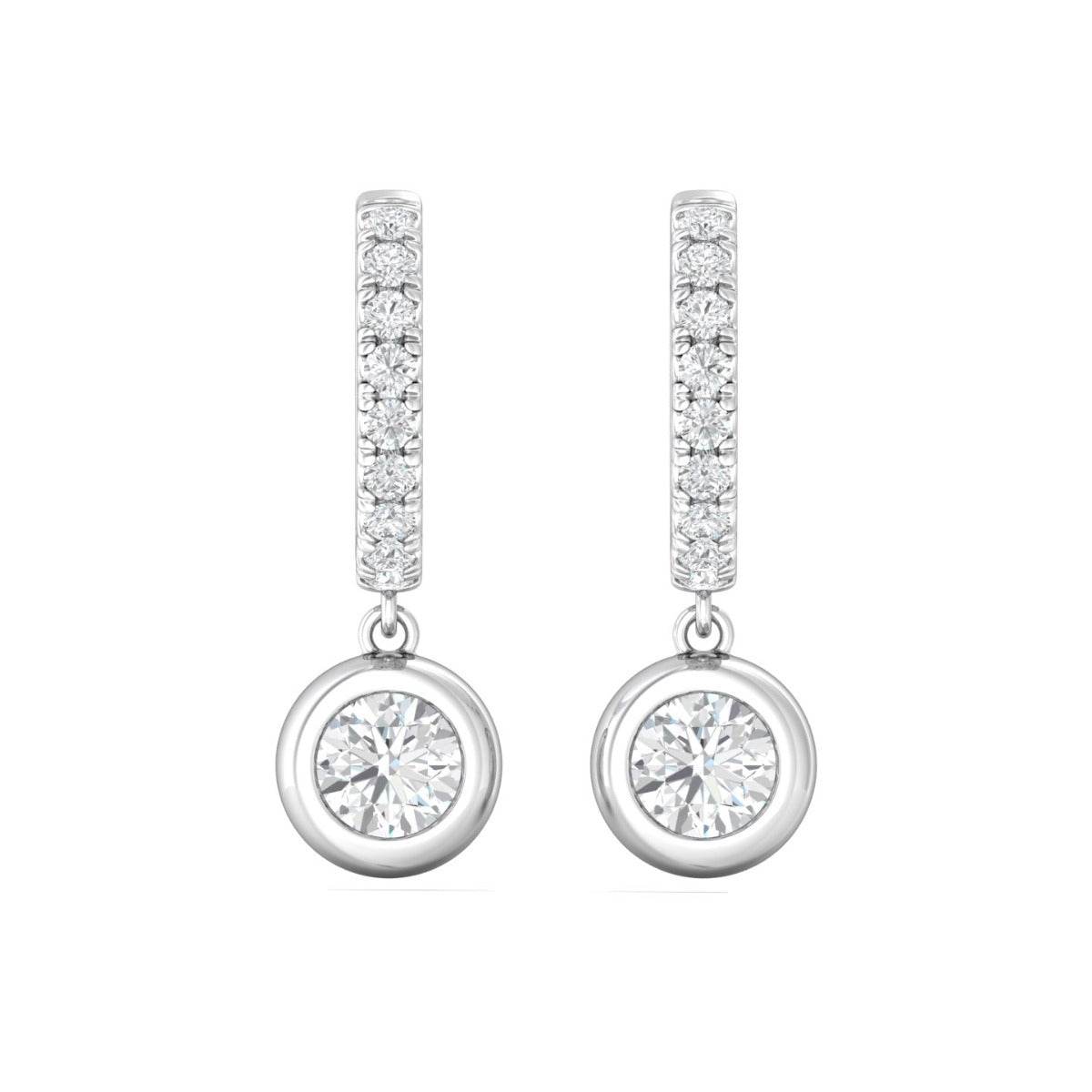 Hoop Diamond Earring Round Cut Bezel Setting Centre Stone Pave Setting Side Stone in 18K White Gold - DG & Co. Jewellery