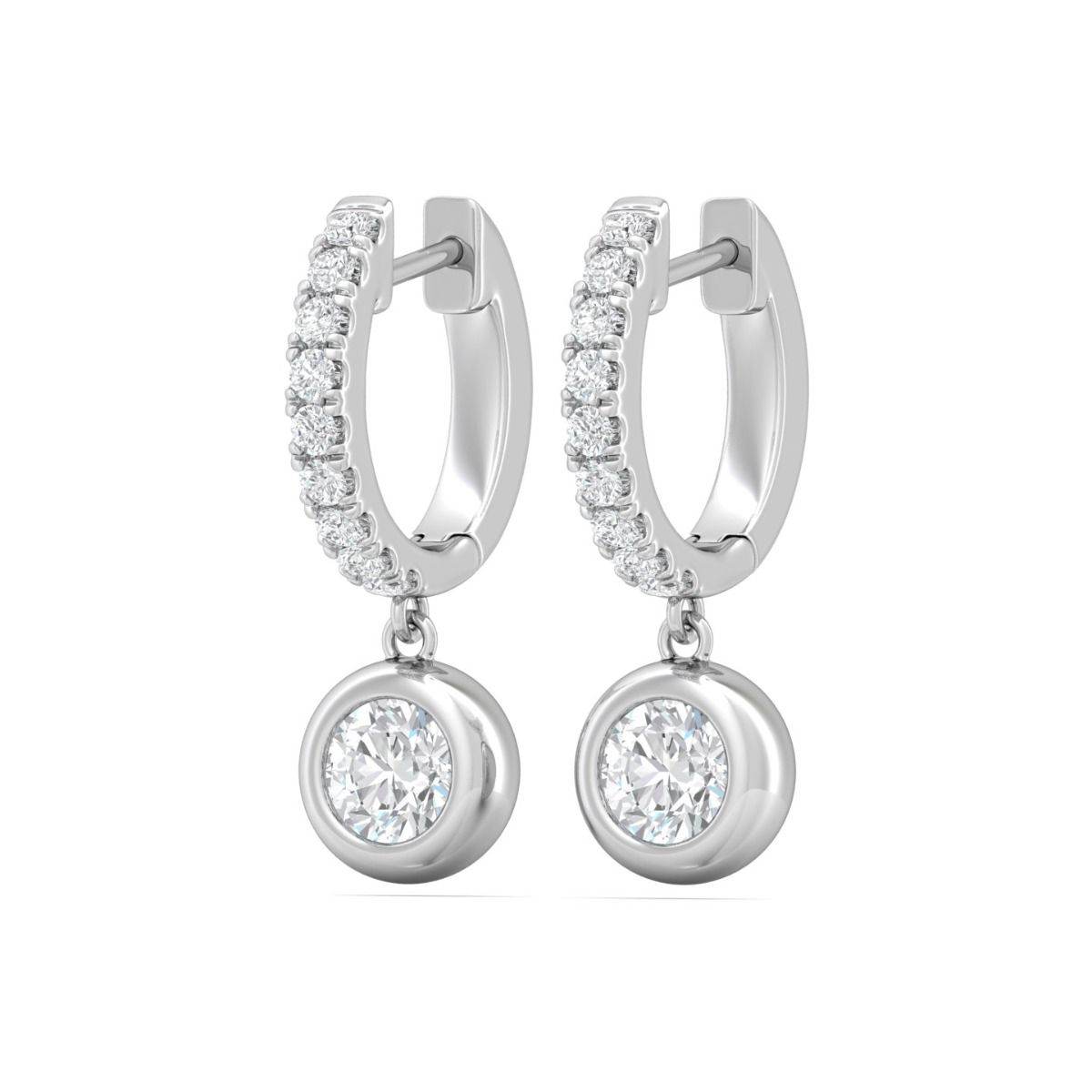 Hoop Diamond Earring Round Cut Bezel Setting Centre Stone Pave Setting Side Stone in 18K White Gold - DG & Co. Jewellery