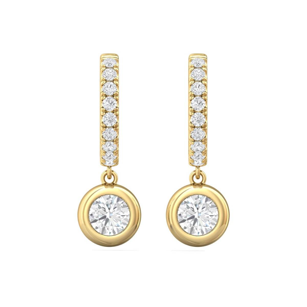 Round Cut Bezel Setting Diamond Earring Hoop Style In 18K Yellow Gold - DG & Co. Jewellery