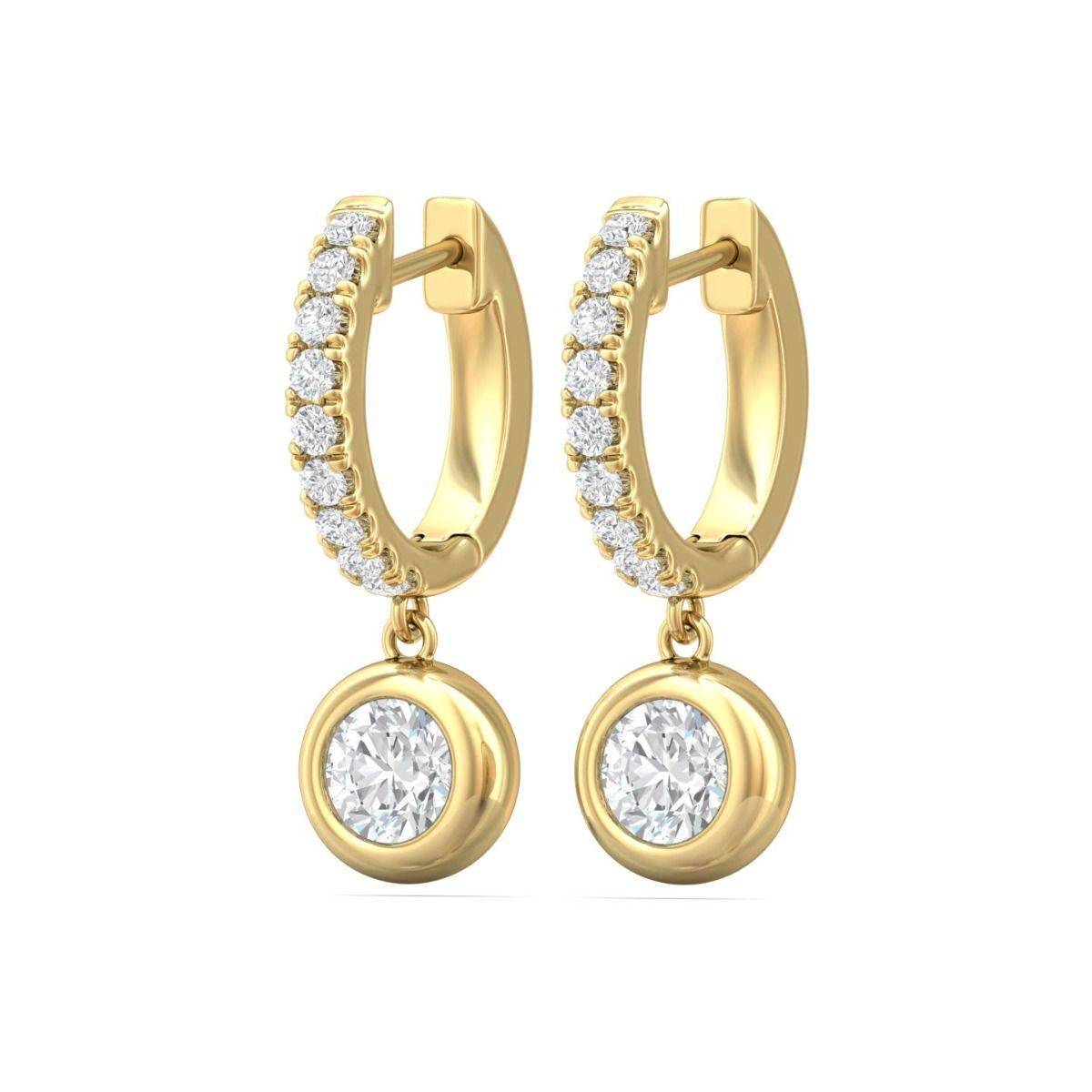 Round Cut Bezel Setting Diamond Earring Hoop Style In 18K Yellow Gold - DG & Co. Jewellery