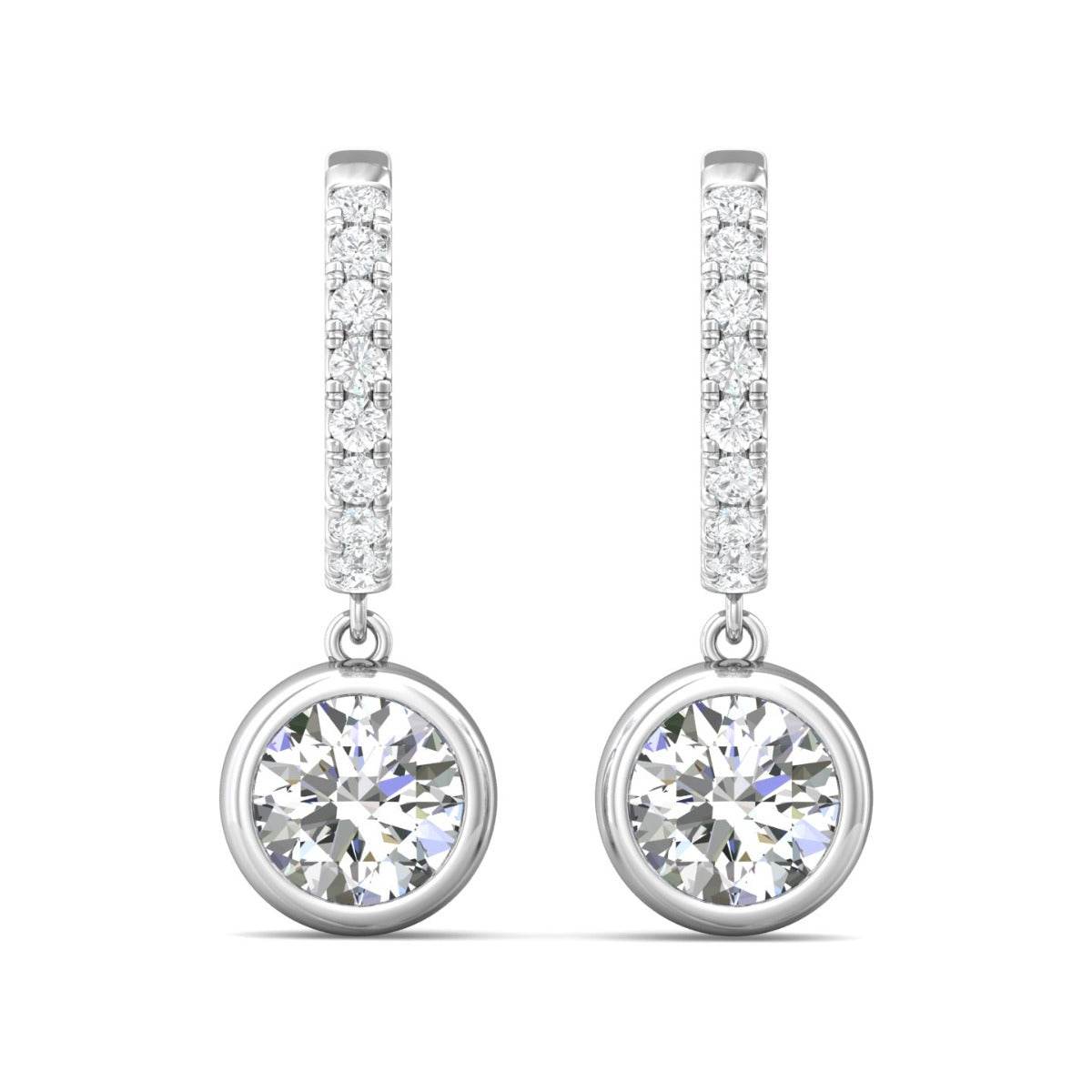 2.00CT Centre Stone Hoop Diamond Earring Round Cut Bezel Setting Centre Stone Pave Setting Side Stone in 18K White Gold - DG & Co. Jewellery