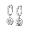 2.00CT Centre Stone Hoop Diamond Earring Round Cut Bezel Setting Centre Stone Pave Setting Side Stone in 18K White Gold - DG & Co. Jewellery