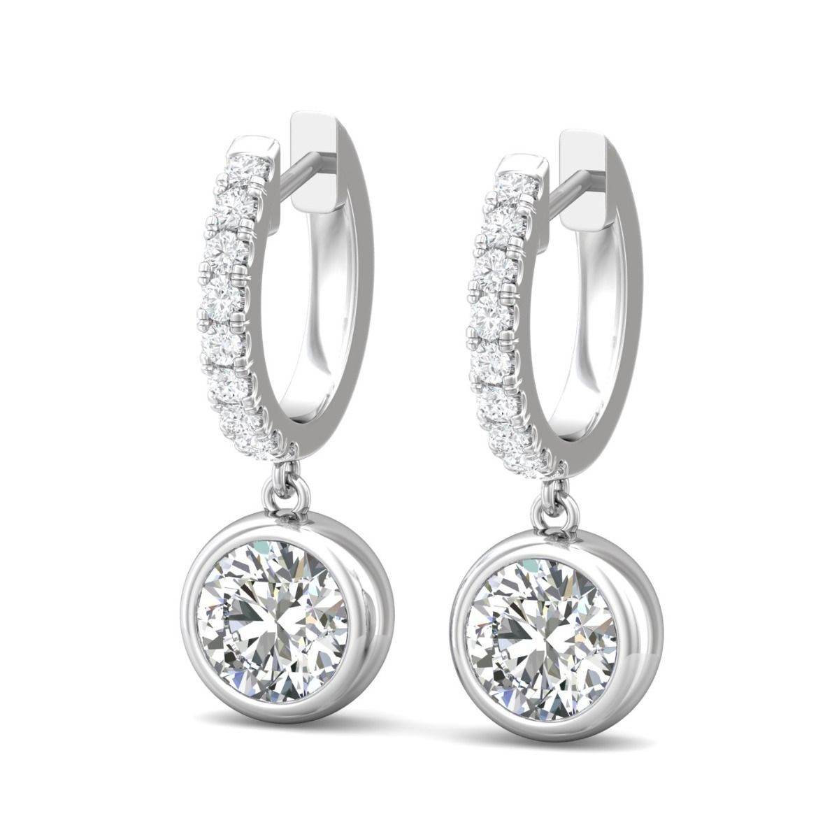 2.00CT Centre Stone Hoop Diamond Earring Round Cut Bezel Setting Centre Stone Pave Setting Side Stone in 18K White Gold - DG & Co. Jewellery