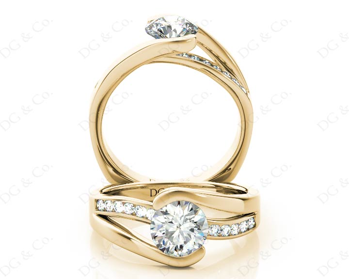 Round Cut Cross Over Ring Half Bezel Set Diamond Engagement Ring with ...