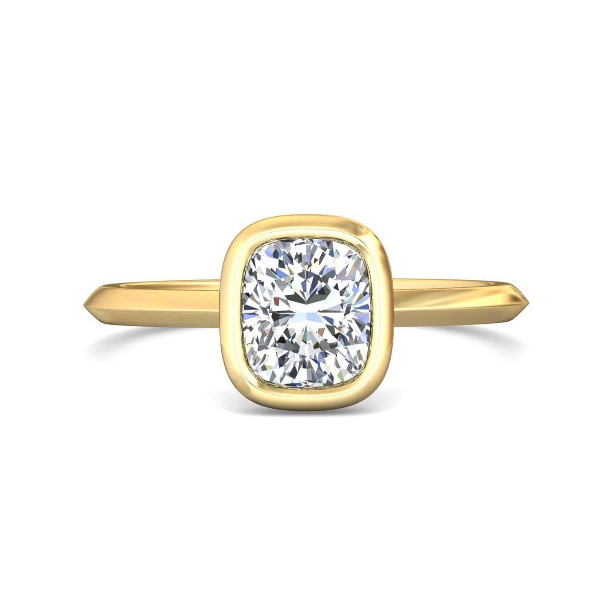 Cushion Cut Bezel Setting Diamond Engagement Ring In a Plain Knife Edge Band - 18K Yellow - DG & Co. Jewellery