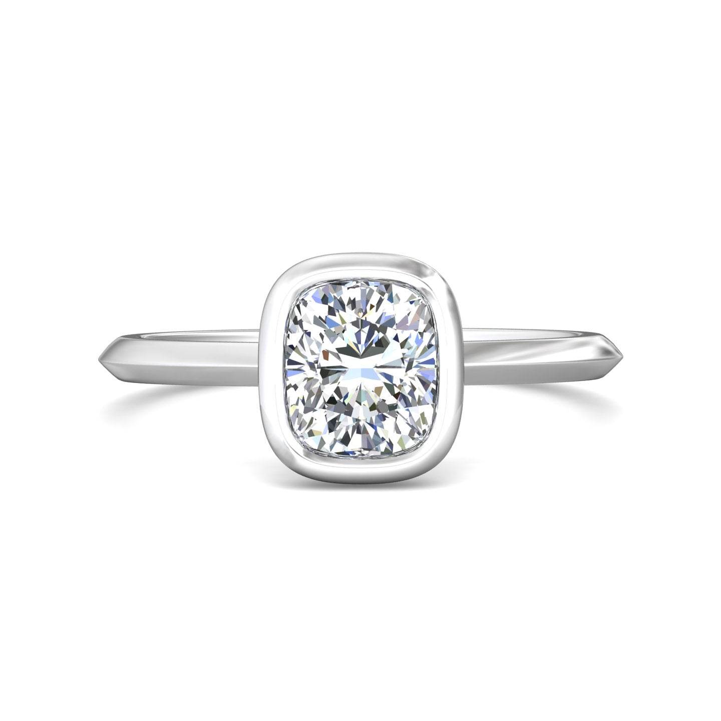 Cushion Cut Bezel Setting Diamond Engagement Ring In a Plain Knife Edge Band - Platinum - DG & Co. Jewellery