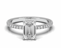 Emerald Cut Hidden Halo Diamond Engagement Ring Four Prong Setting Pave Setting Side Stones - 18K White Gold - DG & Co. Jewellery