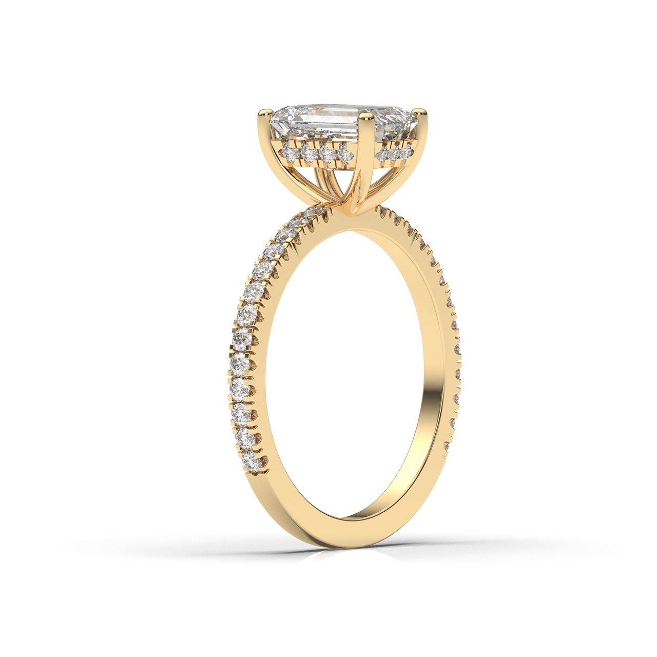 Emerald Cut 4 Claws Diamond Engagement Ring Pave Setting Side stones in 18K Yellow Gold -18K Yellow - DG & Co. Jewellery