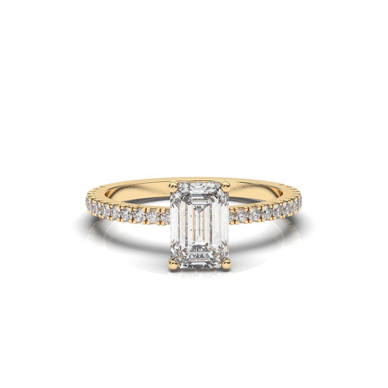 Emerald Cut 4 Claws Diamond Engagement Ring Pave Setting Side stones in 18K Yellow Gold -18K Yellow - DG & Co. Jewellery