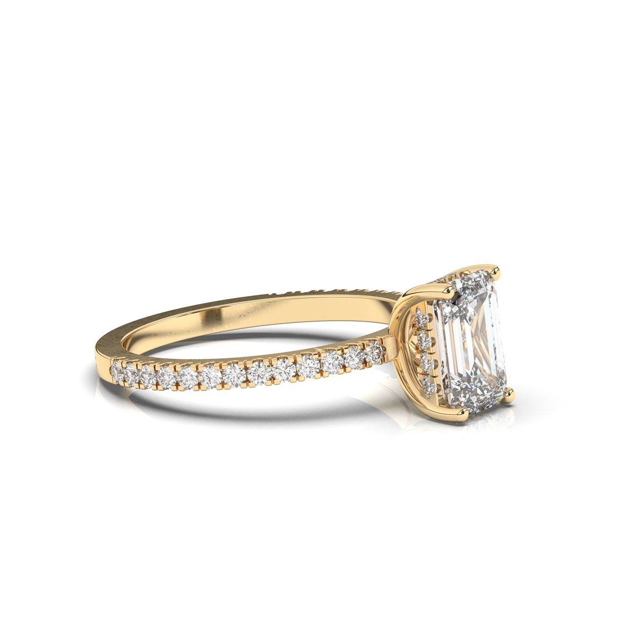 Emerald Cut 4 Claws Diamond Engagement Ring Pave Setting Side stones in 18K Yellow Gold -18K Yellow - DG & Co. Jewellery
