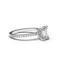 Emerald Cut Hidden Halo Diamond Engagement Ring Four Prong Setting Pave Setting Side Stones - 18K White Gold - DG & Co. Jewellery