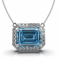 Emerald Cut 4 Claw Setting Natural Aquamarine Diamond Necklace In 18K White Gold - DG & Co. Jewellery