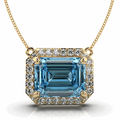 Emerald Cut Aquamarine Diamond Necklace Pendant Pave Setting in 18K Yellow Gold - DG & Co. Jewellery