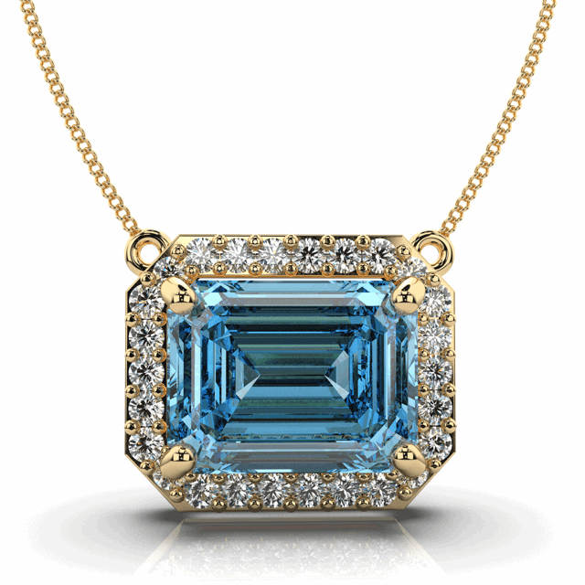Emerald Cut Aquamarine Diamond Necklace Pendant Pave Setting in 18K Yellow Gold - DG & Co. Jewellery