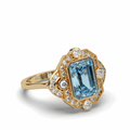 Vintage Style 4 Carat Bezel Set Emerald Cut Aquamarine Diamond Ring In 18K Yellow Gold - DG & Co. Jewellery