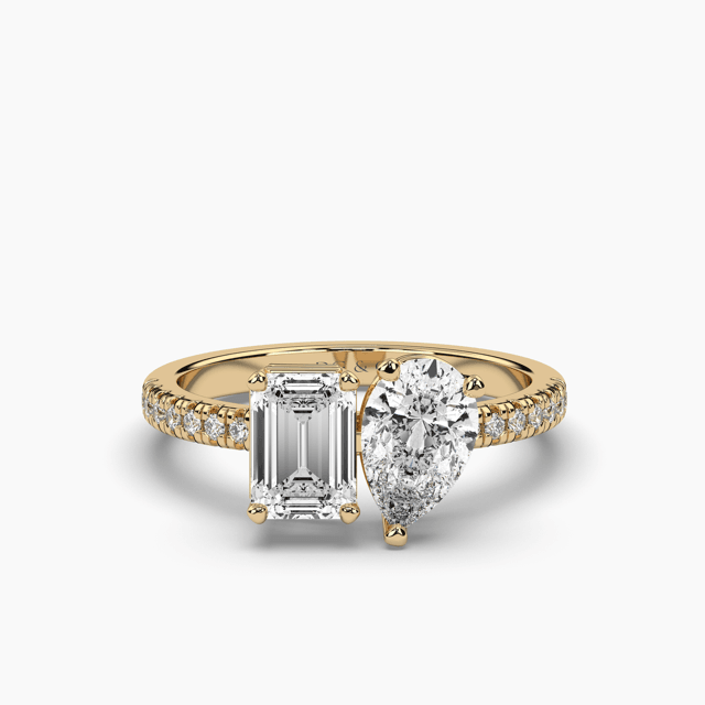 Two Stone Emerald & Pearl Toi Et Moi Diamond Engagement Ring Prong Setting Centre Stone Pave Setting Side Stone In 18K Yellow Gold - DG & Co. Jewellery