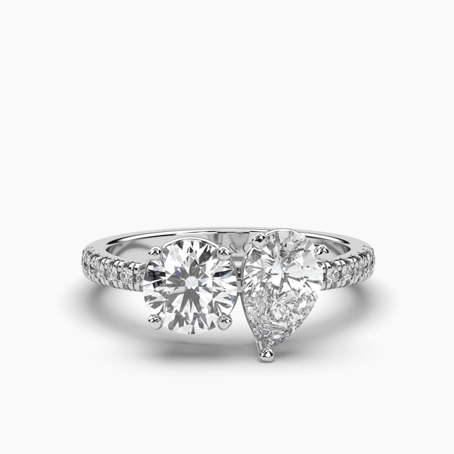 Pear & Round Diamond Two-Stone Engagement Ring Claw Setting Centre Stone Pave Setting Side Stone In18k White Gold - DG & Co. Jewellery