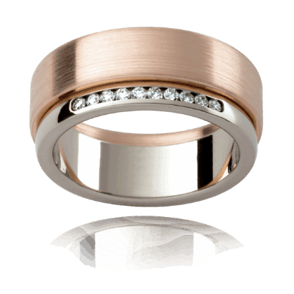 18K White and Rose Gold (8.00MM) Diamond wedding band Channel Setting - DG & Co. Jewellery
