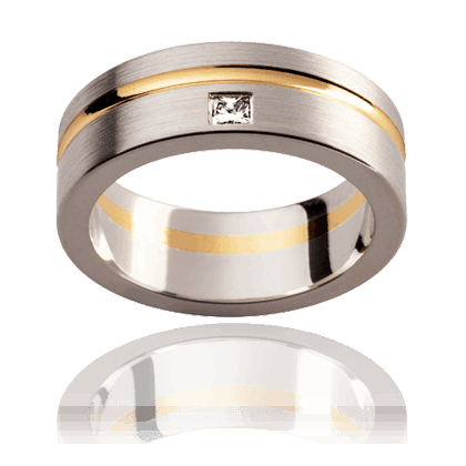 18K White and Yellow Gold Gents Diamond Princess Cut Wedding Band Emery Finish - DG & Co. Jewellery