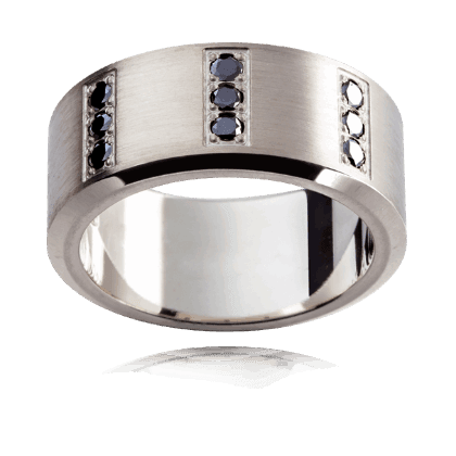 18K White gold Black diamond Gents wedding Ring Emery Finish - DG & Co. Jewellery