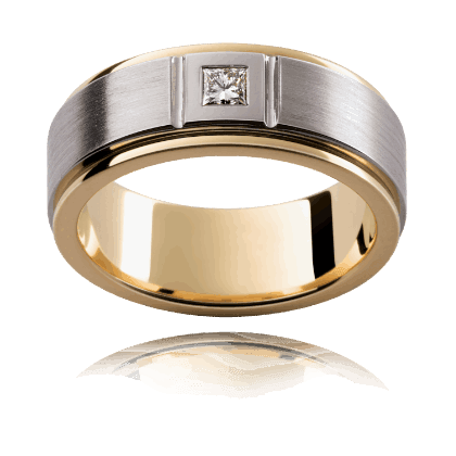 Gents Diamond Wedding Band Princess Cut Hammer Setting In 18K White and Yellow Gold - DG & Co. Jewellery