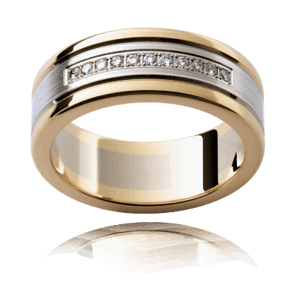 Diamond Gents Wedding Ring 7.00MM Grain Set In 18K White and Yellow Gold - DG & Co. Jewellery