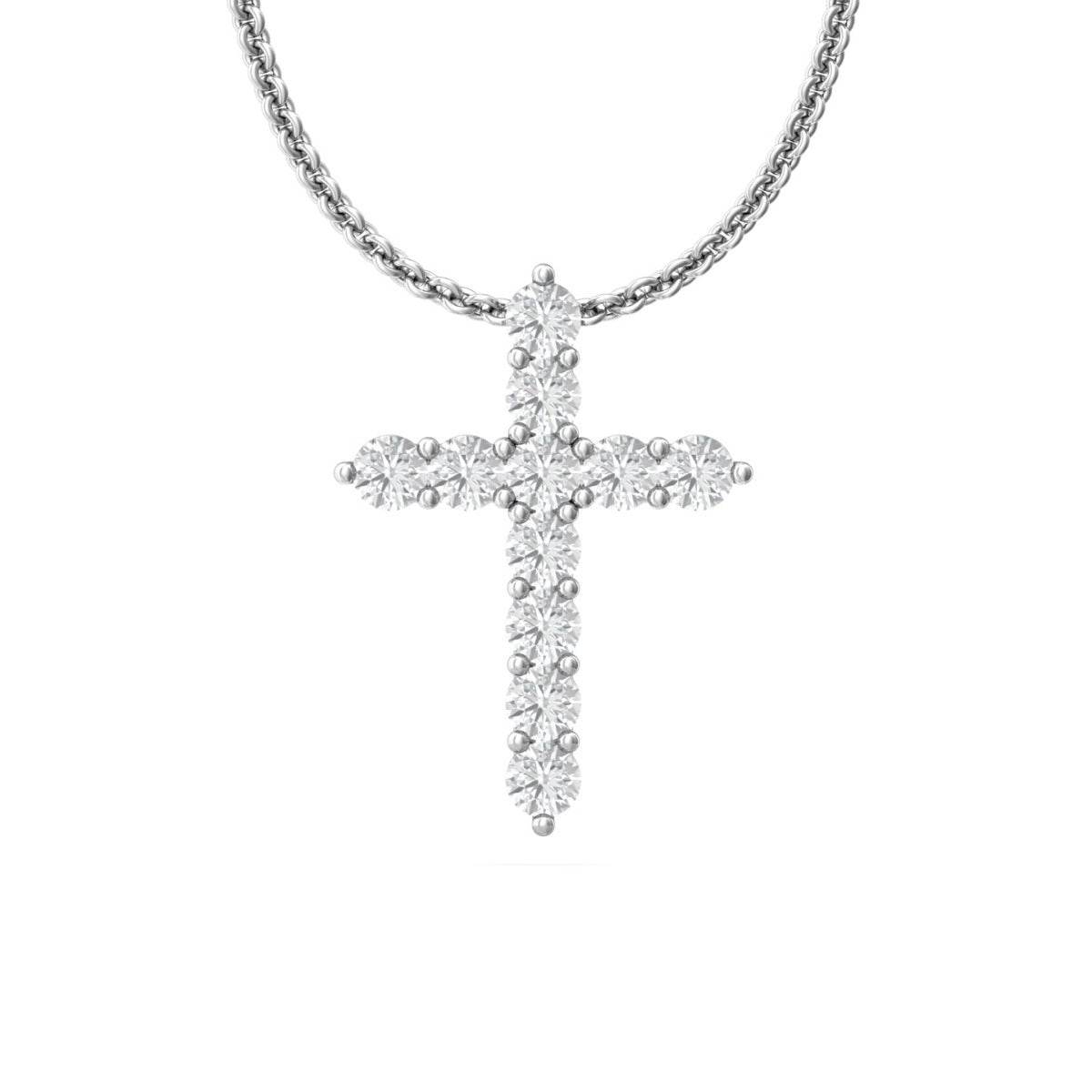 1.00CT Lab Grown Diamond Cross Pendant Pave Setting In 18K White Gold - DG & Co. Jewellery