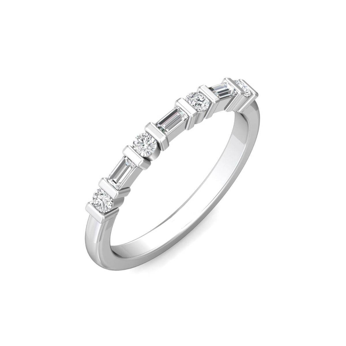 Bar Setting Alternating Round And Baguette Diamond Wedding Ring In 18K White Gold - DG & Co. Jewellery