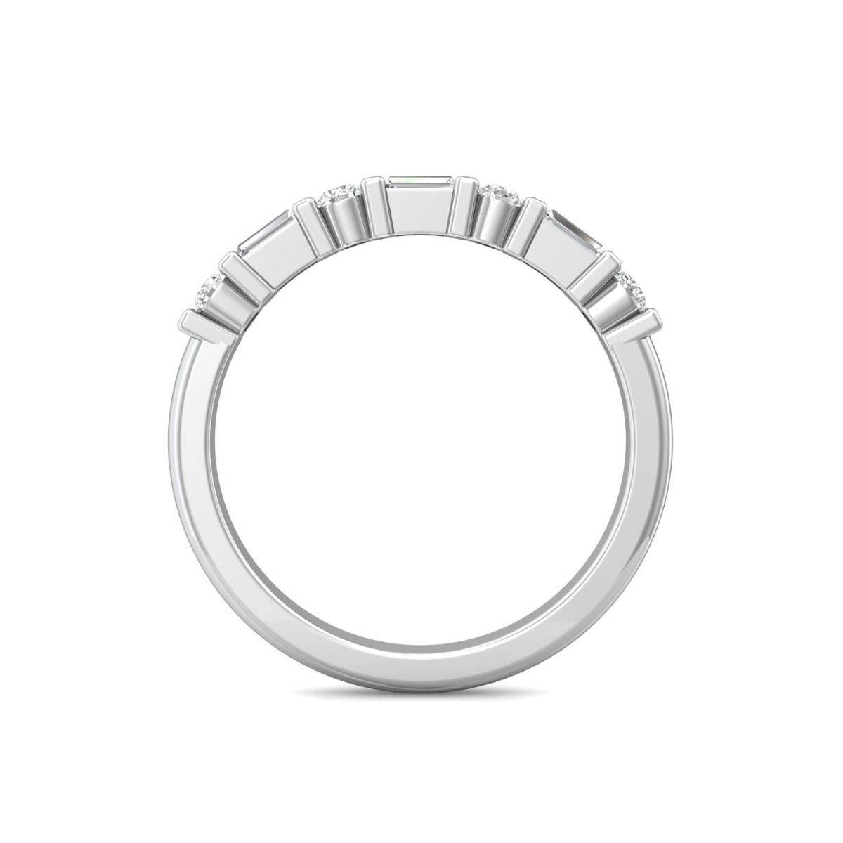 Bar Setting Alternating Round And Baguette Diamond Wedding Ring In 18K White Gold - DG & Co. Jewellery
