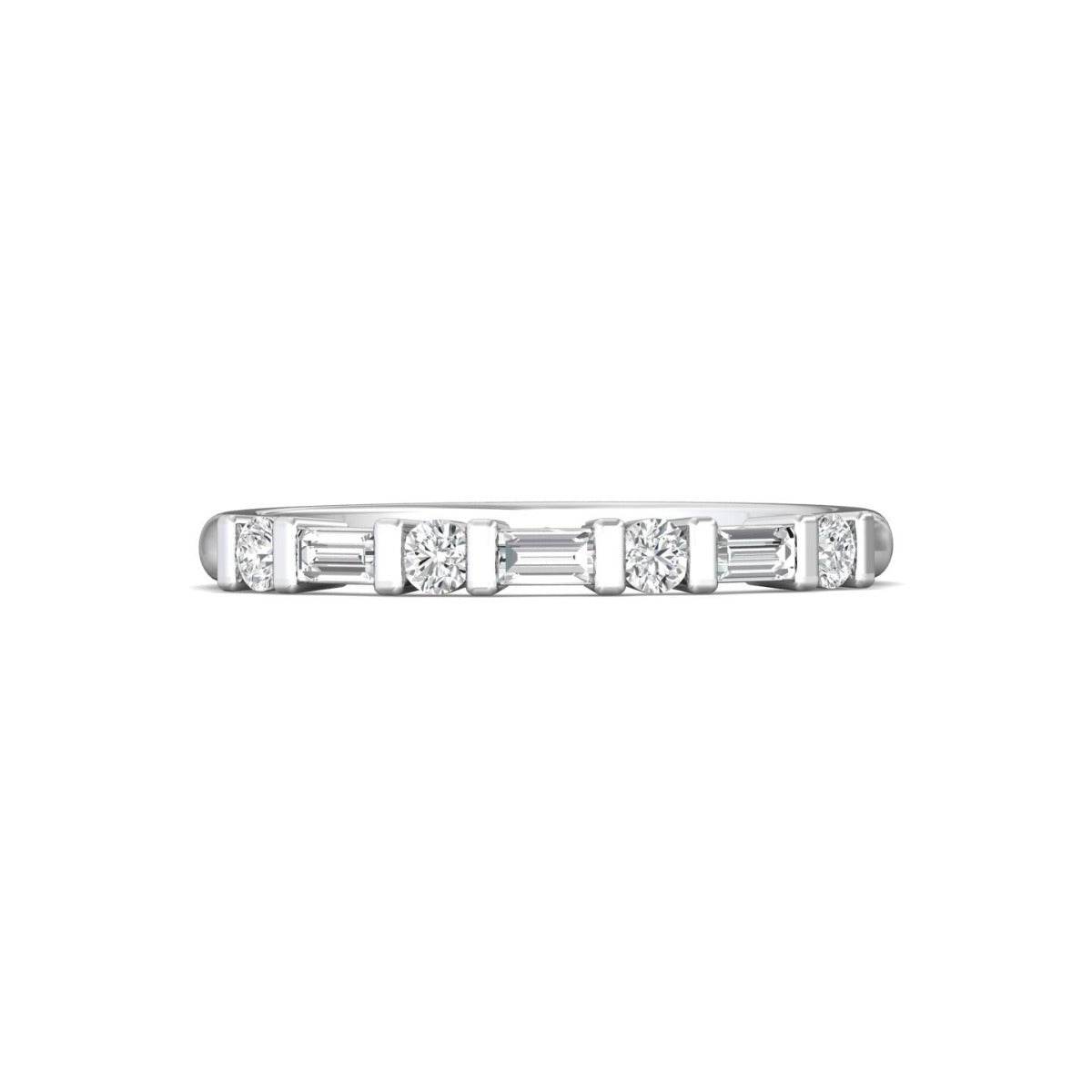 Bar Setting Alternating Round And Baguette Diamond Wedding Ring In 18K White Gold - DG & Co. Jewellery