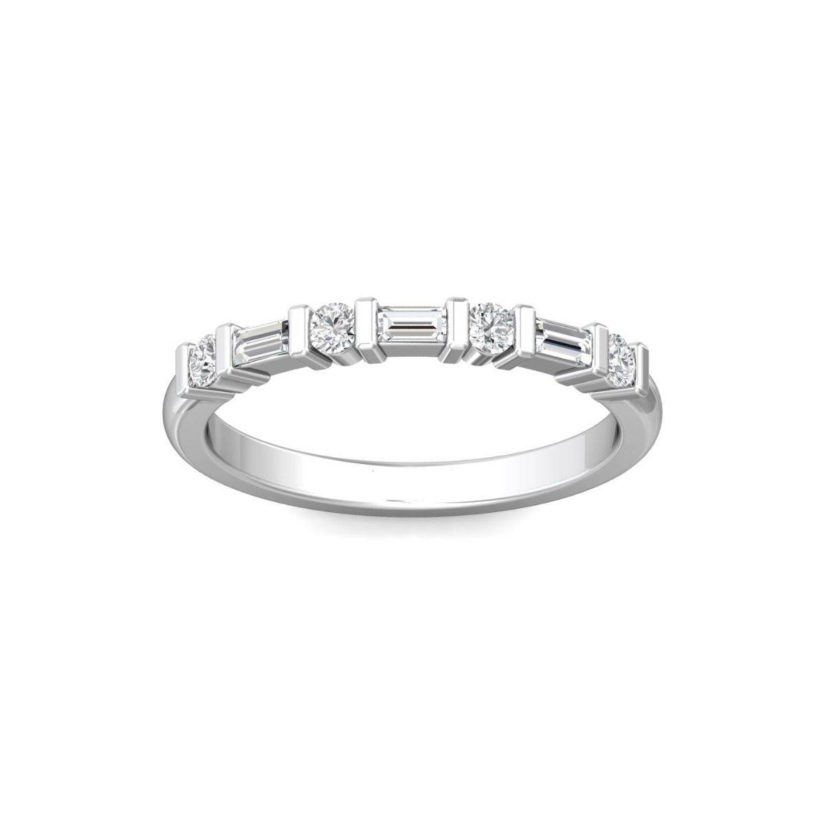 Bar Setting Alternating Round And Baguette Diamond Wedding Ring In 18K White Gold - DG & Co. Jewellery
