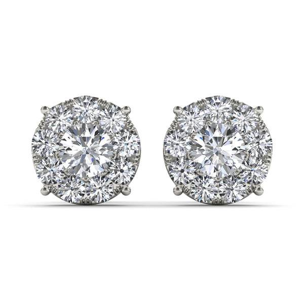 Invisible Setting Halo Diamond Stud Earring In 18K White Gold - DG & Co. Jewellery