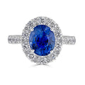 Sapphire Halo Diamond Engagement Ring 4 Claw Setting Centre Stone Pave Setting Side Stone Set In 18K White Gold - DG & Co. Jewellery