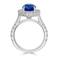 Sapphire Halo Diamond Engagement Ring 4 Claw Setting Centre Stone Pave Setting Side Stone Set In 18K White Gold - DG & Co. Jewellery