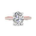 Oval Shape Four Claw Setting Hidden Halo Diamond Engagement Ring Pave Setting Side Stone In 18K White and Rose Gold - DG & Co. Jewellery