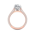 Oval Shape Four Claw Setting Hidden Halo Diamond Engagement Ring Pave Setting Side Stone In 18K White and Rose Gold - DG & Co. Jewellery