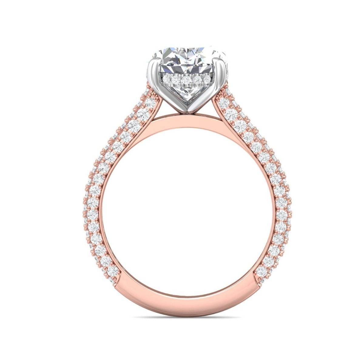 Oval Shape Four Claw Setting Hidden Halo Diamond Engagement Ring Pave Setting Side Stone In 18K White and Rose Gold - DG & Co. Jewellery