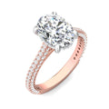 Oval Shape Four Claw Setting Hidden Halo Diamond Engagement Ring Pave Setting Side Stone In 18K White and Rose Gold - DG & Co. Jewellery