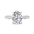 Triple Micro pave Diamond Ring Setting Oval Cut Centre Stone With Hidden Halo In 18K White Gold - DG & Co. Jewellery