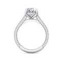 Triple Micro pave Diamond Ring Setting Oval Cut Centre Stone With Hidden Halo In 18K White Gold - DG & Co. Jewellery